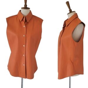 Vintage Anne Klein‎ Orange Leather Sleeveless Blouse